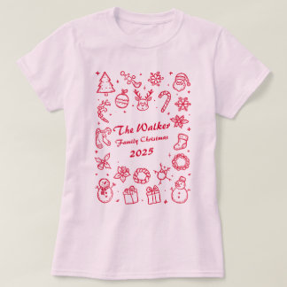 Custom Family Year Christmas Hand Drawn Doodles T-Shirt