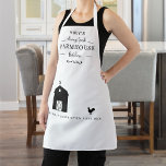 Custom Farmhouse, Barn and Rooster Black and White Apron<br><div class="desc">Beautiful custom farmhouse style apron with two text areas to customise with your own name, or family name as well as your own message on bottom area. Phrase "Always fresh,  farmhouse kitchen" in old fashioned rustic style calligraphy and block typography. Decorative barn and rooster. Great unique custom gift!</div>