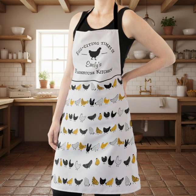 Custom Farmhouse Kitchen Chicken Pattern Apron (personalized farmhouse style apron with chicken)