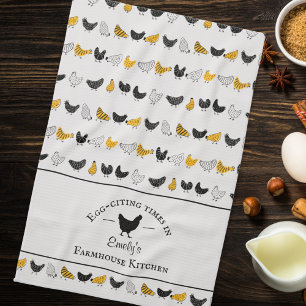 Custom Farmhouse Kitchen Chicken Pattern Tea Towel
