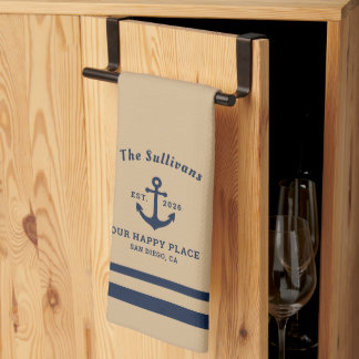 Custom Farmhouse Monogram Oatmeal Anchor Tea Towel
