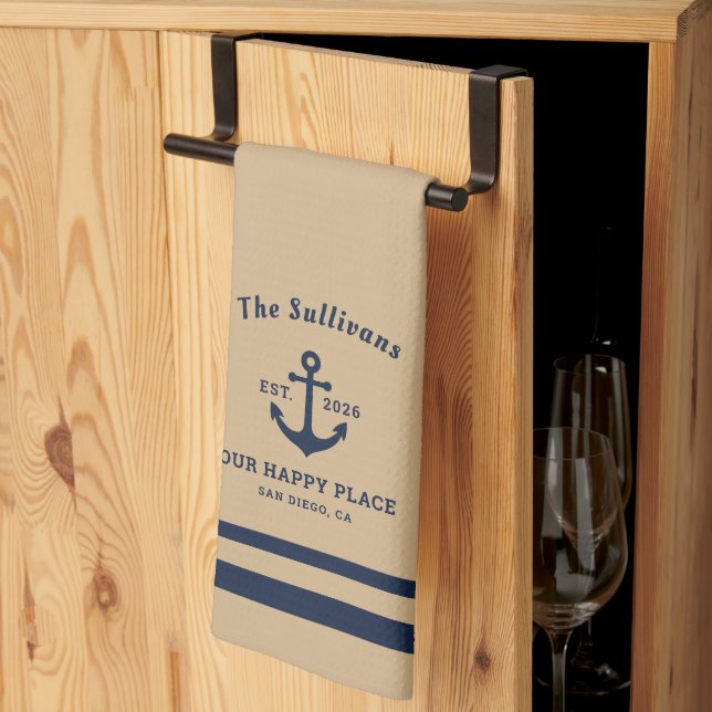 Custom Farmhouse Monogram Oatmeal Anchor Tea Towel (Thirds Fold)