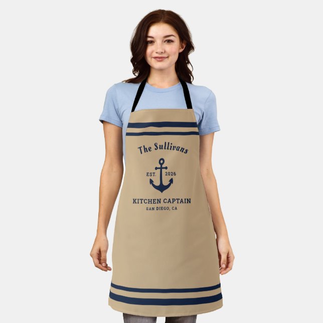 Custom Farmhouse Monogram Oatmeal Kitchen Captain Apron (Worn)