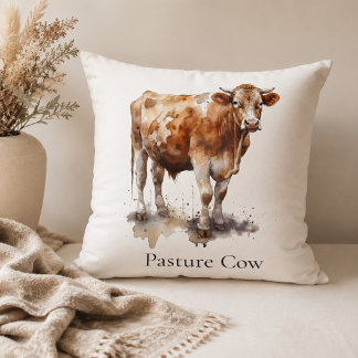 Custom Farmhouse Pasture Cow Watercolor Painting Cushion