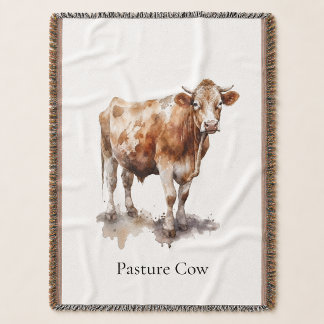 Custom Farmhouse Pasture Cow Watercolor Painting Throw Blanket