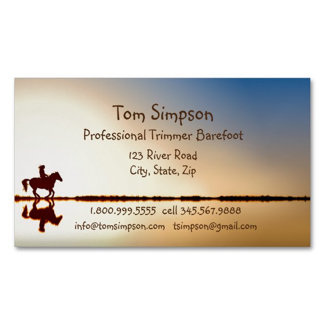 Custom Farrier Trimmer Horse Riding Hoof Care Magnetic Business Card (Front)