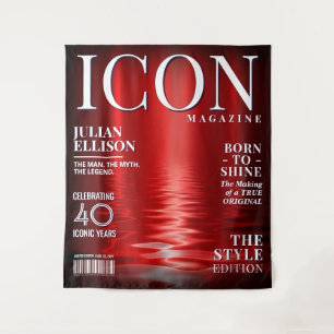 Custom Fashion Magazine Banner, Black Red Party Tapestry