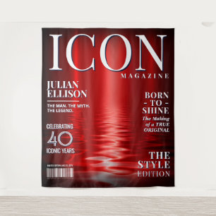 Custom Fashion Magazine Banner, Black Red Party Tapestry