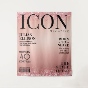 Custom Fashion Magazine Banner, Rose Gold Party Tapestry