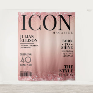 Custom Fashion Magazine Banner, Rose Gold Party Tapestry