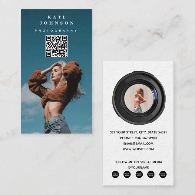 Custom Fashion Photography QR Code Social Media Business Card (Front/Back)