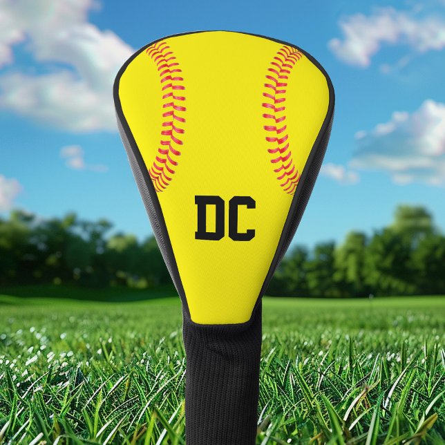 Custom Fastpitch Softball Number or Letters Golf Head Cover (Personalized softball themed golf driver head cover with custom text.)