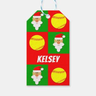 Custom Fastpitch Softball Santa Clause Christmas Gift Tags