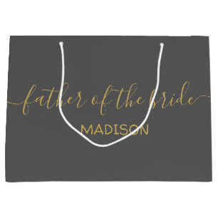 Custom Father of the Bride Name Gold Script Grey Large Gift Bag