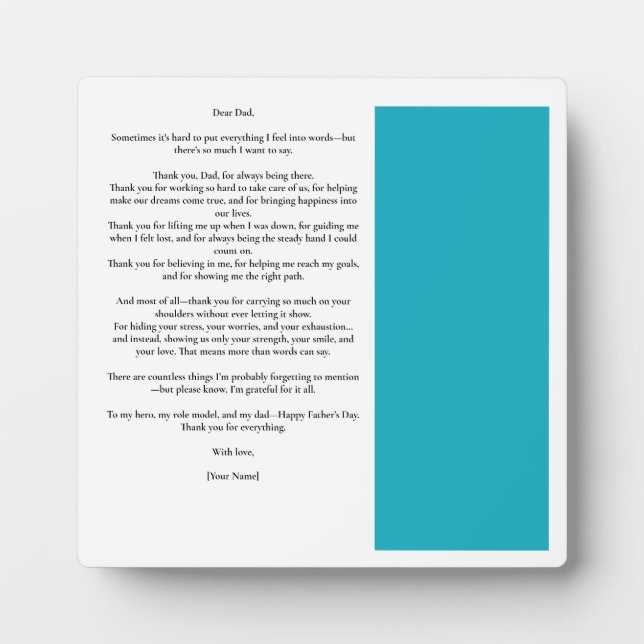 Custom Father’s Day  Message Photo  Plaque (Front)