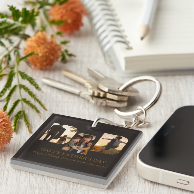 Custom Father’s Day Photo Collage Card Key Ring (Front Right)
