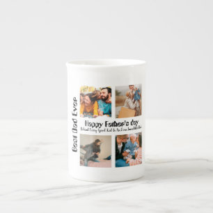 Custom Fathers day 4 photo collage Best Dad Ever Bone China Mug