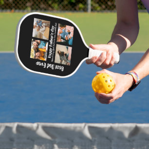 Custom Fathers day 4 photo collage Best Dad Ever Pickleball Paddle