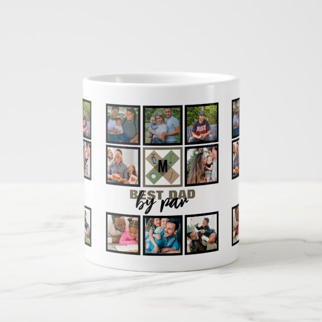 Custom Fathers Day Best Dad By Par 8 Photo Collage Large Coffee Mug (Front)