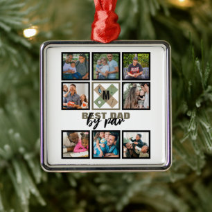 Custom Fathers Day Best Dad By Par 8 Photo Collage Metal Tree Decoration