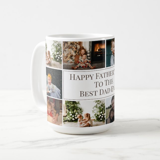 Custom Father's Day Best Dad Ever Photo Collage Coffee Mug (Front Left)