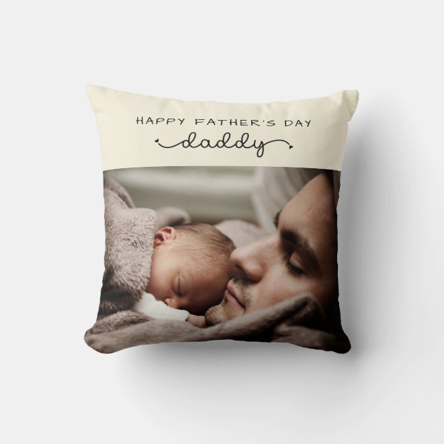 Custom Father's Day Cute Minimalist Photo Cushion (Front)
