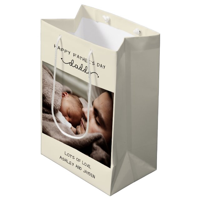 Custom Father's Day Cute Minimalist Photo Medium Gift Bag (Front Angled)