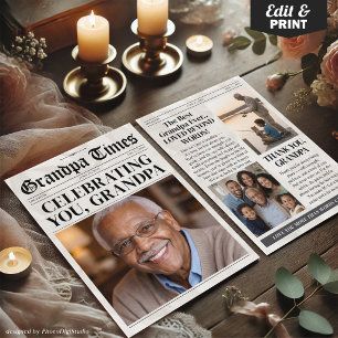 Custom Fathers Day Grandpa Card, Grandad Newspaper Holiday Card