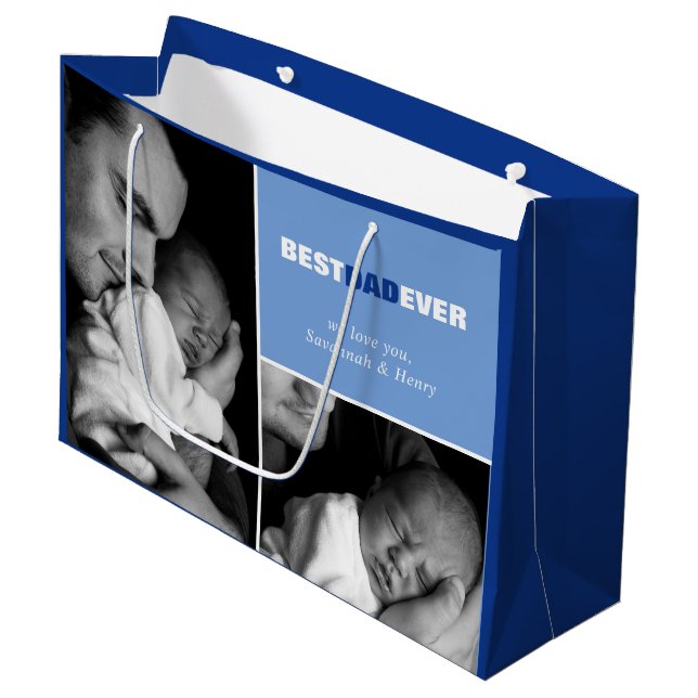 Custom Father's Day Photo Best Dad Ever Large Gift Large Gift Bag (Front Angled)