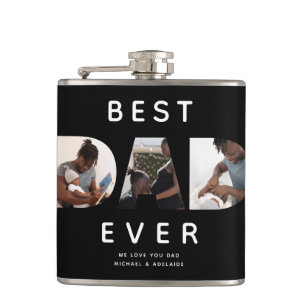 Custom Fathers Day Photo Collage Best Dad Ever Hip Flask