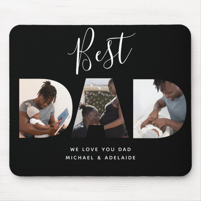 Custom Fathers Day Photo Collage Best Dad Script Mouse Pad (Front)