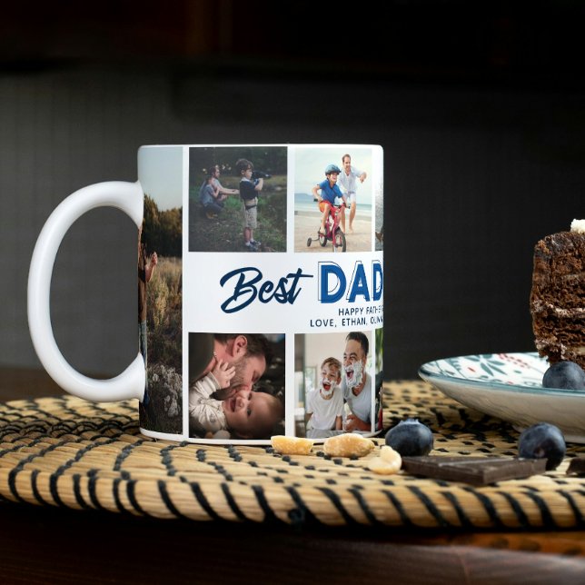 Custom Father's Day Photo Collage Best Daddy Ever Large Coffee Mug (Easily personalize this Best Daddy Ever photo collage mug with 8 photos + names for a special gift)