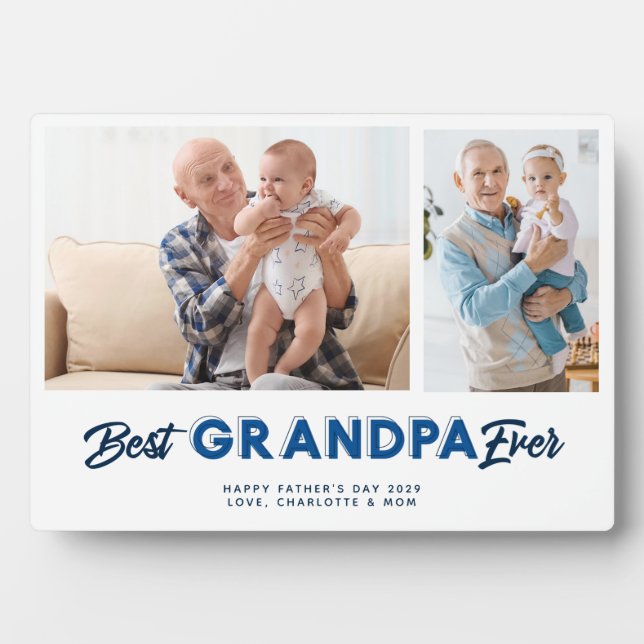 Custom Fathers Day Photo Collage Best Grandpa Ever Plaque (Front)