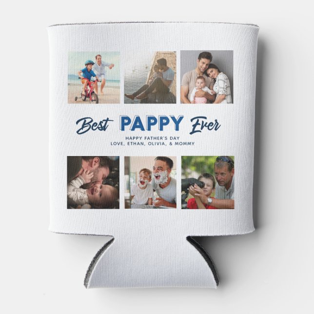 Custom Father's Day Photo Collage Best Pappy Ever Can Cooler (Front)