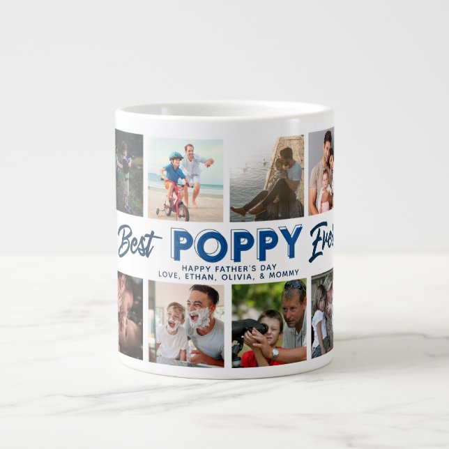 Custom Father's Day Photo Collage Best Poppy Ever Large Coffee Mug (Front)