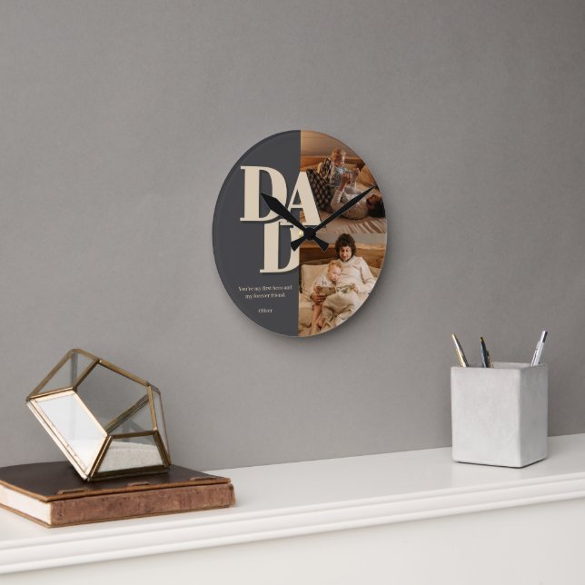Custom Father's Day Photo Collage | DAD Letters -  Round Clock (Office)