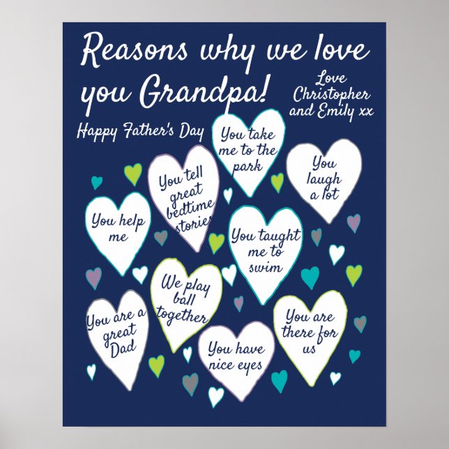 Custom Fathers Day Reasons We Love Grandpa Poster (Front)