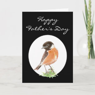 Custom Father's Day Stonechat, Watercolor Bird Card