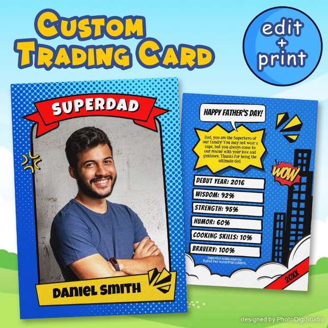Custom Fathers Day Trading Card Fun Superdad Comic (Custom Fathers Day Card, Dad Trading Card Fun Superdad Comic)