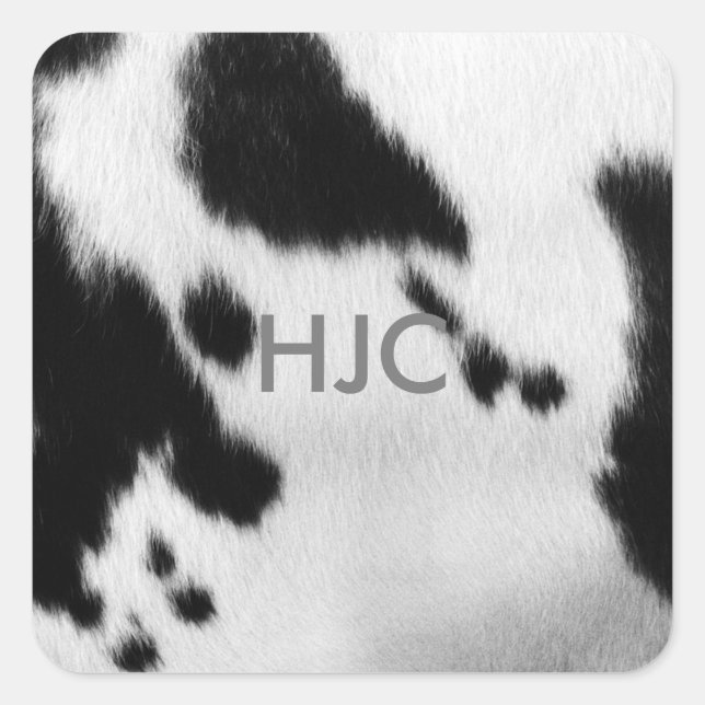 Custom. Faux Black and White Cow Hide. Square Sticker (Front)