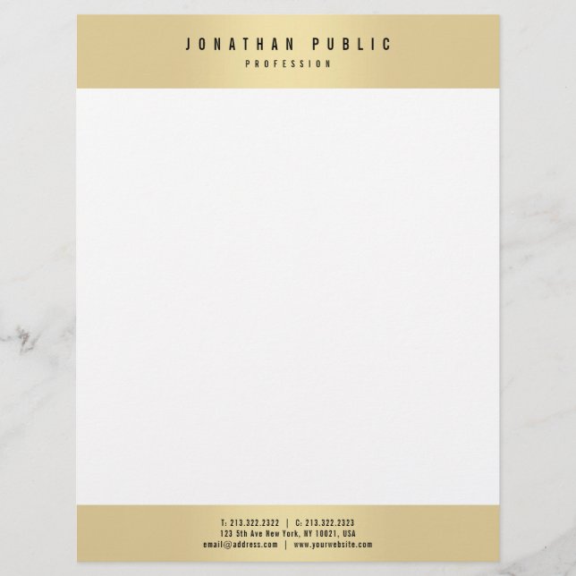 Custom Faux Gold Elegant Glamour Modern Template Letterhead (Front)