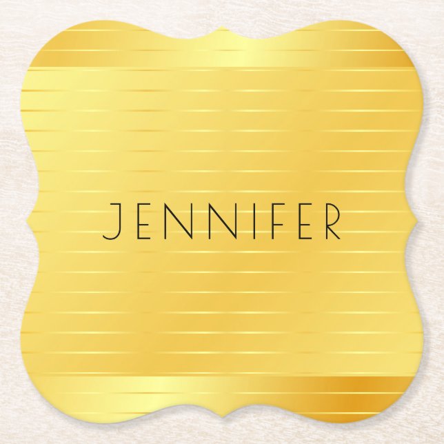 Custom Faux Gold Elegant Modern Template Square Pa Paper Coaster (Front)