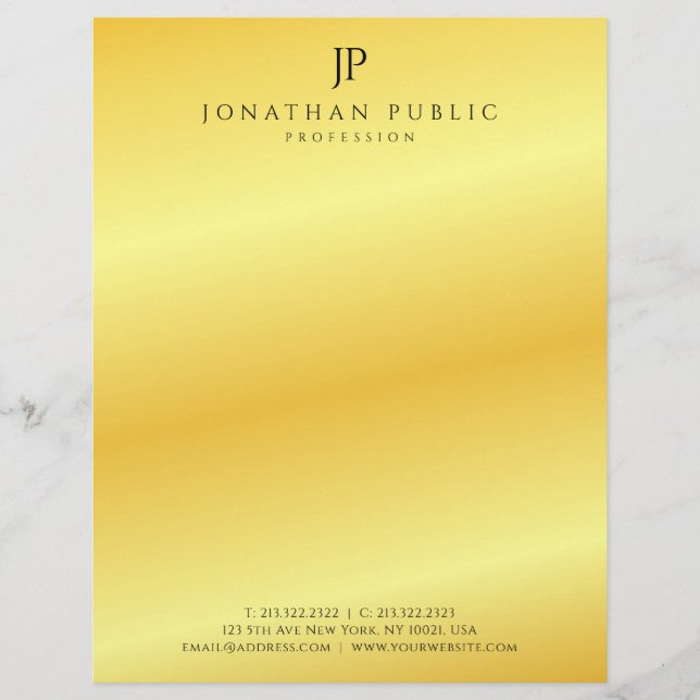 Custom Faux Gold Elegant Monogram Template Modern Custom Letterhead (Front)