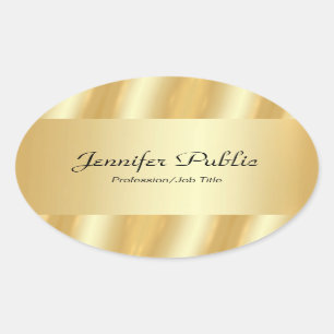 Custom Faux Gold Elegant Script Glamour Template Oval Sticker