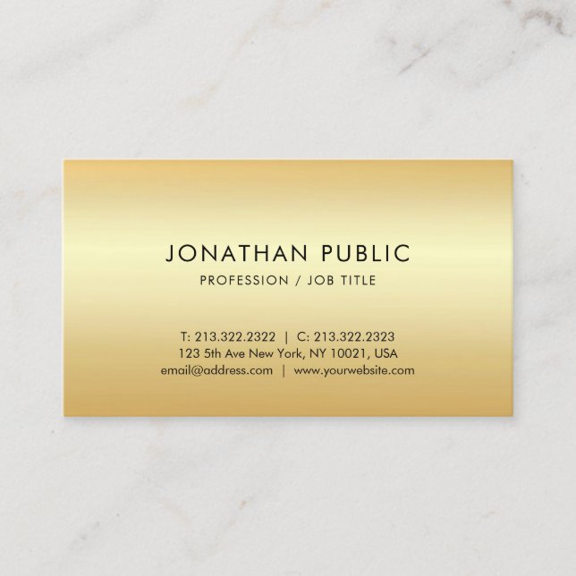 Custom Faux Gold Elegant Simple Modern Template Business Card (Front)