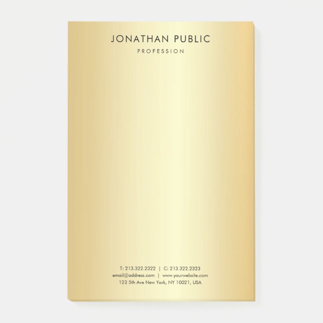 Custom Faux Gold Elegant Simple Template Modern Post-it Notes (Front)