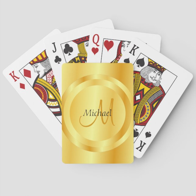 Custom Faux Gold Initial Monogram Modern Elegant Playing Cards (Back)