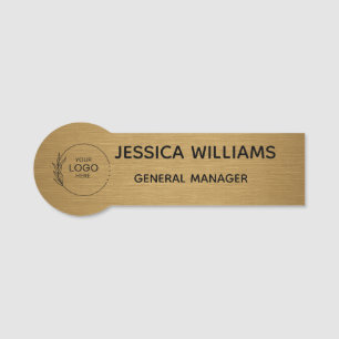 Custom Faux Gold Logo Employee Magnetic Safety Pin Name Tag