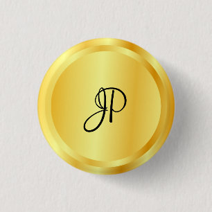 Custom Faux Gold Metallic Look Monogram Elegant 3 Cm Round Badge