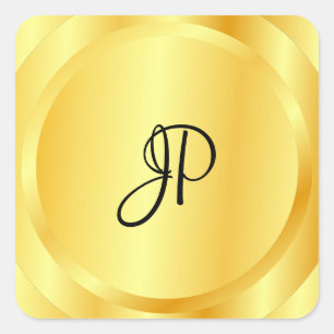Custom Faux Gold Metallic Look Monogram Trendy Square Sticker